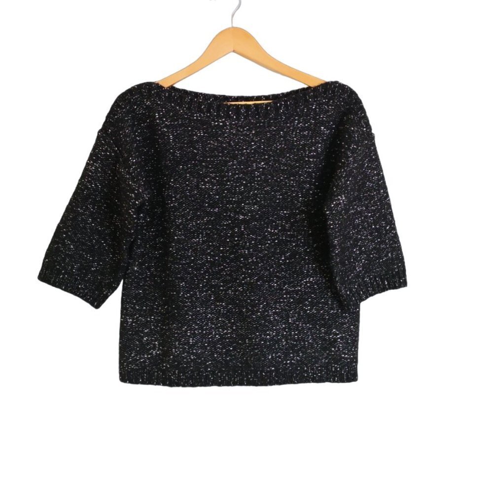 Banana Republic Cotton Wool Blend Boat Neck‎ Tweed Sweater  Black White Size S